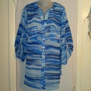 Avenue Sheer Stripped Button up Blouse